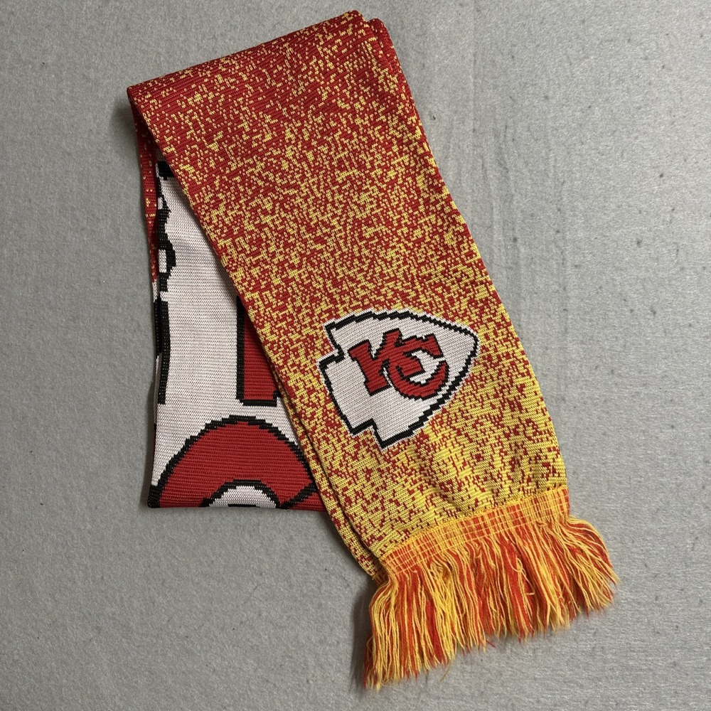 Kansas City Chiefs NFL Knit Scarf Gradient Big Logo Red Yellow Fringe Warm FOCO